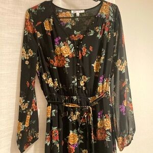 Floral Black Dress with buttons